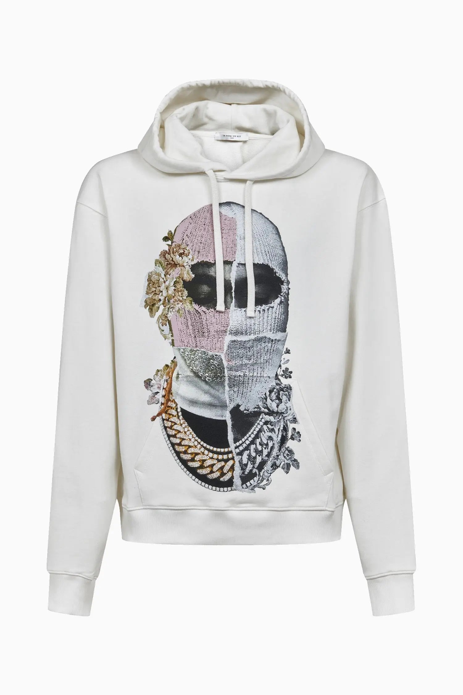 Hoodie with Newspaper style Mask Print Ih Nom Uh Nit IH NOM UH NIT sweater.