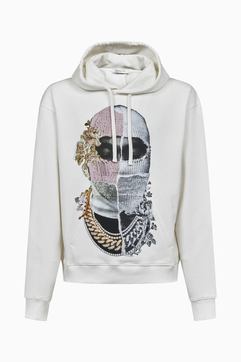 Hoodie with Newspaper style Mask Print Ih Nom Uh Nit IH NOM UH NIT sweater.